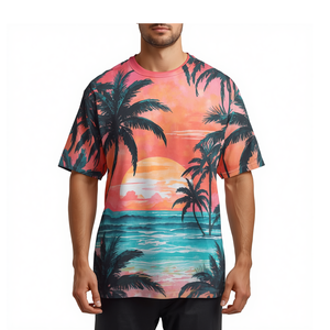 Camiseta Sublimada con Diseño Tropical Atardecer para Hombre, Prenda de Moda Oversize con Gráficos Vibrantes - Product Image 2