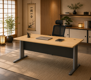 Modern Extendable Rectangular Executive Office Table <b>Wall</b>-Mounted File Drawer Storage-Durable Melamine Laminate Wood Upper - Product Image 1