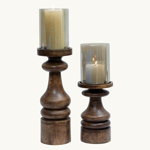 Ensemble de supports à bougies en bois, forme de colonne, porte-bougie rustique, décoration d'intérieur vintage - Product Image 4