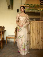 Blusa de Saree con Estampado Floral de Seda Brillante, Diseño Elegante para Uso Diario, Oficina y Fiestas