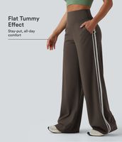 Pantalon de yoga taille haute pour femme, effet ventre plat, coupe ample, à rayures color block, avec poches pour studio de danse et empiècements contrastants