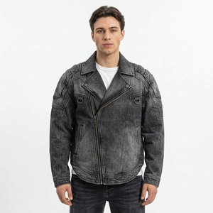 Veste en jean bleu patchwork pour homme, de haute qualité, en coton, style trucker, confortable, respirante, chaude, pour un usage quotidien, blazer - Product Image 5