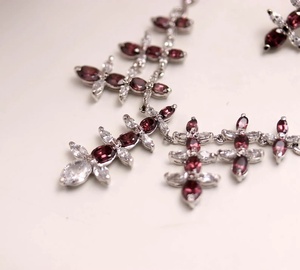 Designer Oval Gemstone Necklace Rubilite Tourmaline CZ White Gold Plated Statement Necklace Gift for Her - Product Image 1