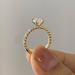 1.50 Carat Round Lab Grown Diamond <b>Solitaire</b> <b>Ring</b> 14K Gold IGI Certified Twisted Rope Band Custom Engagement Diamond <b>Ring</b> - Product Image 4