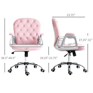 Sedia da Ufficio Ergonomica in Velluto con Altezza Regolabile, Girevole, con Braccioli Imbottiti, Rosa con Bottoni Trapuntati e Materiale in Nylon - Product Image 3
