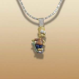 Colgante de Bart Simpson de dibujos animados, oro macizo de 18 quilates, moissanita, plata de ley 925, amuleto de lujo temático para unisex - Product Image 3