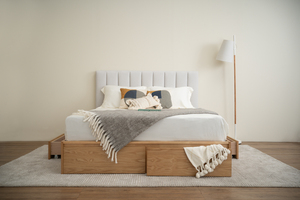 Modern Upholstered <b>Panel</b> Bed Solid Wood Platform Bed with <b>Headboard</b> Storage Drawers Queen King Custom Bedroom Furniture - Product Image 6