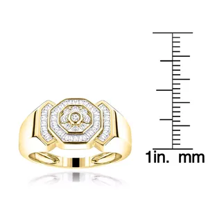 Bague de luxe pour homme EtherStar 1.00ct en or avec diamant de laboratoire, motif octogonal, baguette conique, grappe ronde et bande signet - Product Image 4