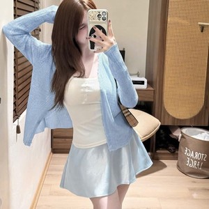 Ensemble assorti personnalisé pour femmes, mode coréenne, débardeur sans manches, cardigan, mini-jupe, polyester/coton, toutes saisons - Product Image 6