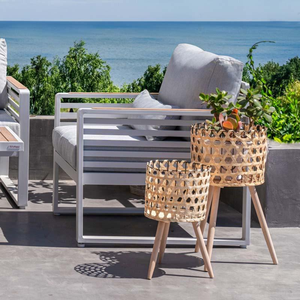 Vente en gros de pots en bambou naturel avec support en bois pour plantes d'intérieur, pots à fleurs décoratifs fabriqués au Vietnam - Product Image 5