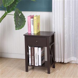 Modern FCH Brown Nightstand with 1 <b>Drawer</b> and Storage Shelf Elegant End <b>Table</b> for Bedroom <b>Side</b> <b>Tables</b> - Product Image 1