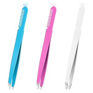 High Quality Stainless Steel Slant Tip Eyebrow Tweezers with Comb OEM Custom Logo Professional Care Beauty Tool Set - Product Image 1