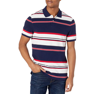 Polo en coton rayé pour homme 2026, manches courtes, décontracté, tissu respirant, coupe classique, motif bleu, blanc, rouge, design tissé - Product Image 2