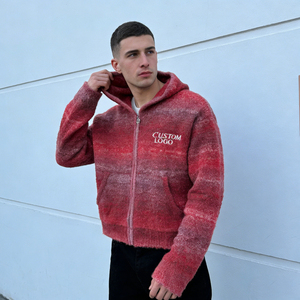 Sudadera con Capucha para Hombre, Moderna, Roja Degradada, de Tela Texturizada, con Cierre, Logotipo Personalizado, Bolsillos Grandes, Estilo Casual - Product Image 4