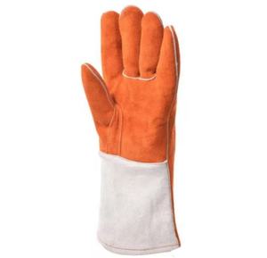 ถุงมืองานเชื่อมก่อสร้าง XL ป้องกันแรงกระแทกถุงมือยางไนล่อนเรียงตามจุดดับเพลิงวัวแยกมือหนัง - Product Image 1