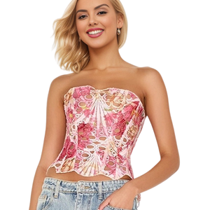Floral Print <b>Strapless</b> Lace-Up <b>Corset</b> Top Bodycon Mini Club Dress Sexy Adult Outfit - Product Image 4