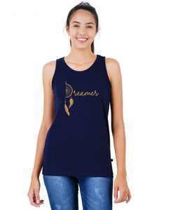Débardeur bleu marine pour femme, imprimé motif Dreamer, col rond, style bohème, sans manches, en coton, longueur normale - Product Image 1