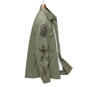 Chemise-veste décontractée pour homme, style utilitaire, effet usé, boutonnée, manches longues, avec deux poches poitrine, pour un usage quotidien - Product Image 3