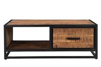 Table basse industrielle en bois avec rangement, table d'appoint carrée pour salon avec tiroir et étagère ouverte