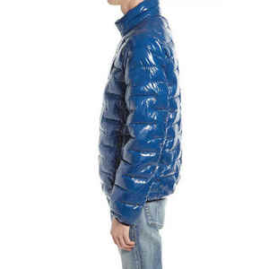 Mens shiny blue puffer jacket lightweight padded design zipper front warm insulated <b>winter</b> <b>coat</b> casual outerwear - Product Image 4