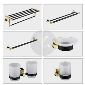 Modern Eco Friendly <b>Bathroom</b> <b>Accessories</b> Set <b>Matte</b> <b>Black</b> Brass Complete Bath Wash <b>Accessories</b> Set - Product Image 3