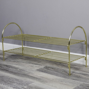 Modern Gold Metal 2 Tier Wire <b>Shoe</b> Rack Freestanding Entryway <b>Storage</b> Organizer Steel <b>Shoe</b> Shelf For Home Decoration Best Price - Product Image 1