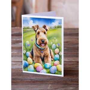 Whimsical Airedale Terrier Easter Egg Hunt Paquete de 8 A7 Tamaño 5x7 Tarjetas de felicitación en blanco con sobres para escribir notas - Product Image 2