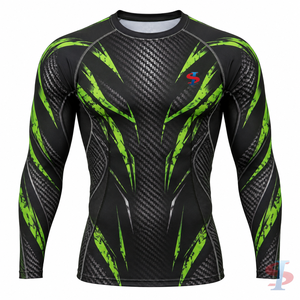 Custom Carbon Venom Grid <b>BJJ</b> MMA <b>Rash</b> <b>Guard</b> Men Long Sleeve Compression Shirt Sublimated Grappling Fightwear OEM Manufacturer - Product Image 3