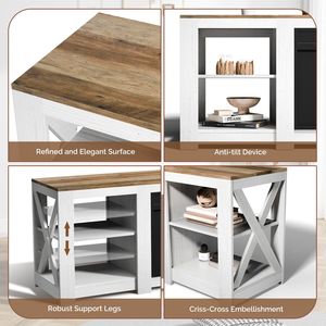 Mobiletto per Caminetto a Doppia Faccia da 58 Pollici, Bianco Lavato con Piano Marrone, Supporto TV da 147,3x40x60x18 Pollici - Product Image 4