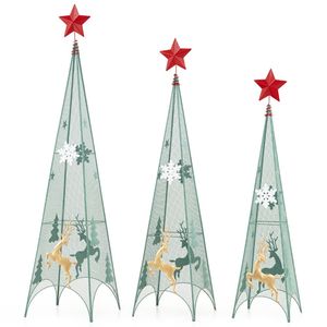 Set di 3 Alberi di Natale Artificiali a Forma di Torre con Punte a Stella Rimovibili, Abete in PVC Premium 3/3,5/4 Piedi - Product Image 4