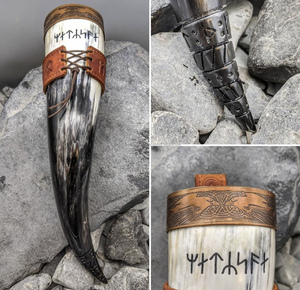 Vente chaude Artisanat Naturel Meilleure Qualité À La Main Blanc Court Poli Viking Corne À Boire - Product Image 3