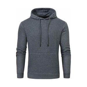 Sweat-shirt à capuche en tricot gaufré gris foncé pour homme, coupe classique, décontracté, manches longues, pull d'automne - Product Image 5