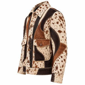 Veste de moto en cuir véritable pour homme, imprimé animal, col montant, fermeture éclair, coupe classique, vêtements décontractés d'hiver - Product Image 4