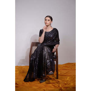 Designer Multicolored Sequence Embroidery <b>Saree</b> for Prom Dresses - Product Image 1