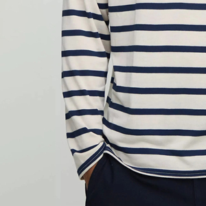 Polo Personalizado con Logotipo, 100% Algodón, a Rayas, para Hombre, con Hombros Caídos, Mangas Largas, Aberturas Laterales, Estilo Jersey de Rugby Oversize - Product Image 4