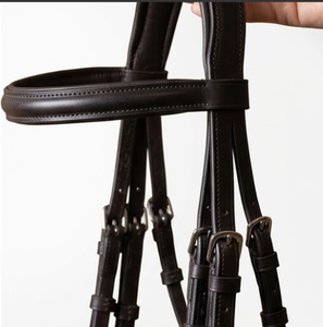 Bridon en cuir pour cheval avec sangle de nez à boucle rapide, surpiqûres marron, équipement d'équitation TAK Equestrian HB1902 - Product Image 3