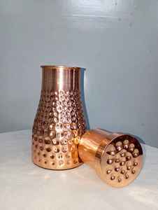 Botella de agua de cobre, botella de cobre martillado, artículos de bebida de cobre puro, jarra de cobre, juego de vasos de cobre, almacenamiento ayurvédico para la salud - Product Image 4