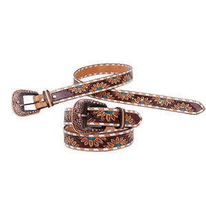 Cinturón de vaquero occidental de diseñador de cuero de vaca genuino de la mejor calidad con diseño en relieve floral Proveedor de fabricante para hombres y mujeres - Product Image 6