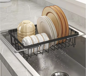 OEM/ODM Vietnam Household Kitchen Metal <b>Dish</b> and Bowl <b>Rack</b> with Adjustable Cutlery Draining Storage Organizer - Product Image 1