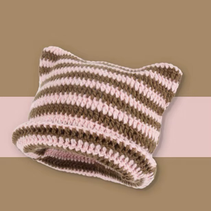 Gorros holgados de Navidad para mujer, rojos y verdes, de ganchillo, acrílico y algodón, con orejas de demonio, diablo, gato, zorro, tejidos a rayas - Product Image 5