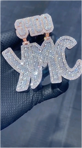 เครื่องประดับฮิปฮอปมอยส์ซาไนต์ เงินแท้ 925 จี้สองชั้นประดับเพชรแบบ Iced Out จี้ตัวอักษรสั่งทำ ชุบโรเดียม - Product Image 5