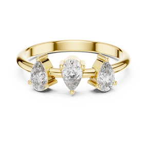 Bague de fiançailles en or jaune avec diamant taille ovale et quatre griffes, bijoux de mariée, or jaune avec diamant moissanite taille poire trois pierres - Product Image 3