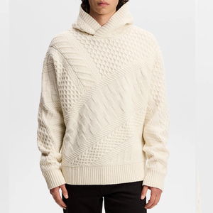 Pull tricoté à capuche pour homme, coupe classique, motif uni, vêtement décontracté d'automne, polyester/coton, anti-boulochage, service OEM - Product Image 1
