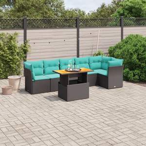 Juego de sofás de patio de ratán sintético negro de 7 piezas con cojines, elegantes muebles de exterior - Product Image 1