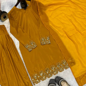 Luxury Silk 3 Piece <b>Kurti</b> Set for Diwali Eid Engagements Family Functions and Special Occasion Wear Available for Export Price - Product Image 1