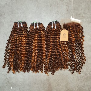 Super Double Drawn Remy Regular <b>Curly</b> Raw Human Hair Machine Weft Human Hair <b>Extension</b>, Length 8-32 Inches - Product Image 4