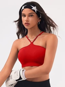 Soutien-gorge de sport pour femme à bretelles croisées sur le devant, en tricot côtelé, anti-humidité, débardeur court, avec coussinets amovibles, pour athlétisme et musculation - Product Image 1
