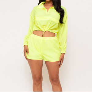 Ensemble de survêtement à capuche color block pour femme, rouge, noir, gris, manches longues, fermeture éclair, short sportif, respirant, en polyester, pour le printemps - Product Image 5