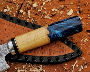 Custom Handmade Extra <b>Sharp</b> Chef <b>Knife</b> Forged Damascus Steel Wood Handle Leather Sheath 8in Blade Ambidextrous Modern - Product Image 2