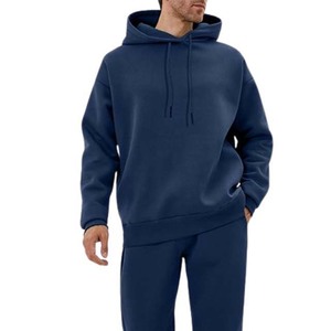 Survêtement à capuche bleu marine pour homme, coupe classique, couleur unie, avec poches latérales, 100 % coton, idéal pour l'automne - Product Image 5